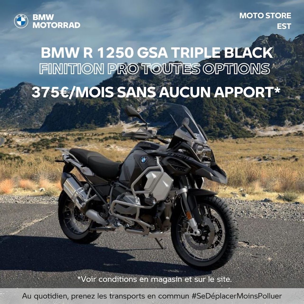 BMW R 1250 GSA TRIPLE BLACK À 375€/MOIS*.|MOTO STORE EST